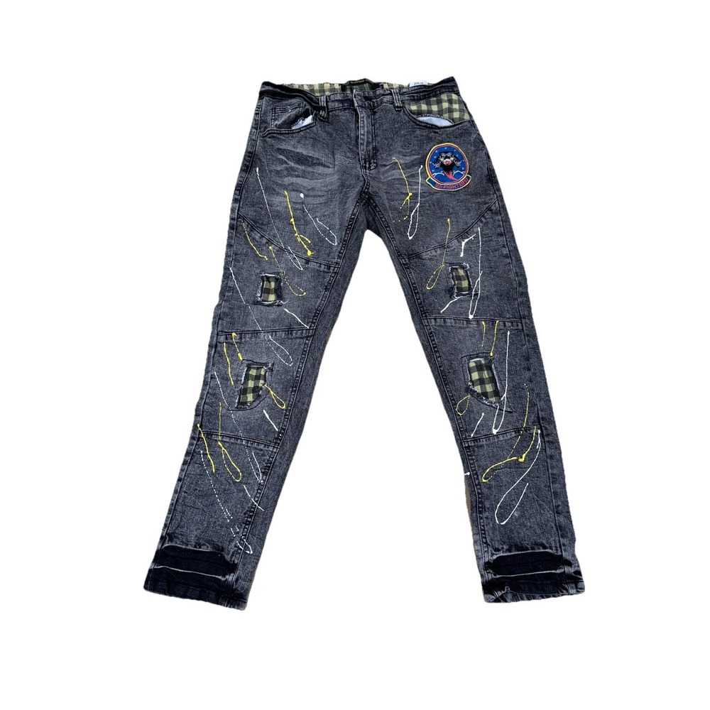 Sacred Crown Jeans 34x30 Dyed Splattered Classic Stretch Straight‎
